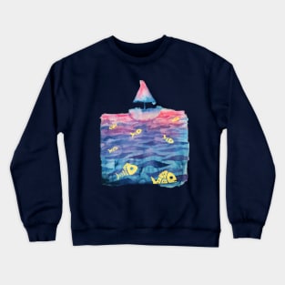 Sea, Boat & Fish Watercolor Crewneck Sweatshirt